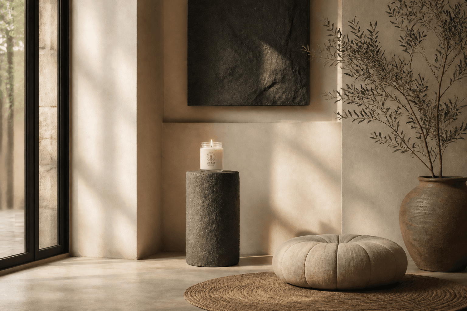 Candle in a minimalist living space